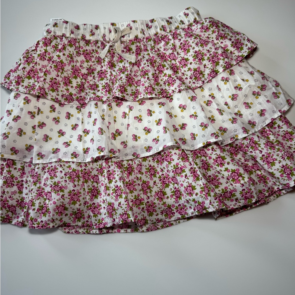 Mini Boden Floral Tiered Skirt - Pink and White